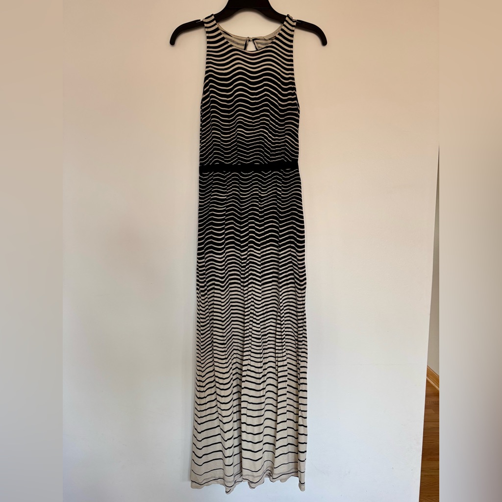 Loft Navy & Tan Sleeveless Maxi Dress